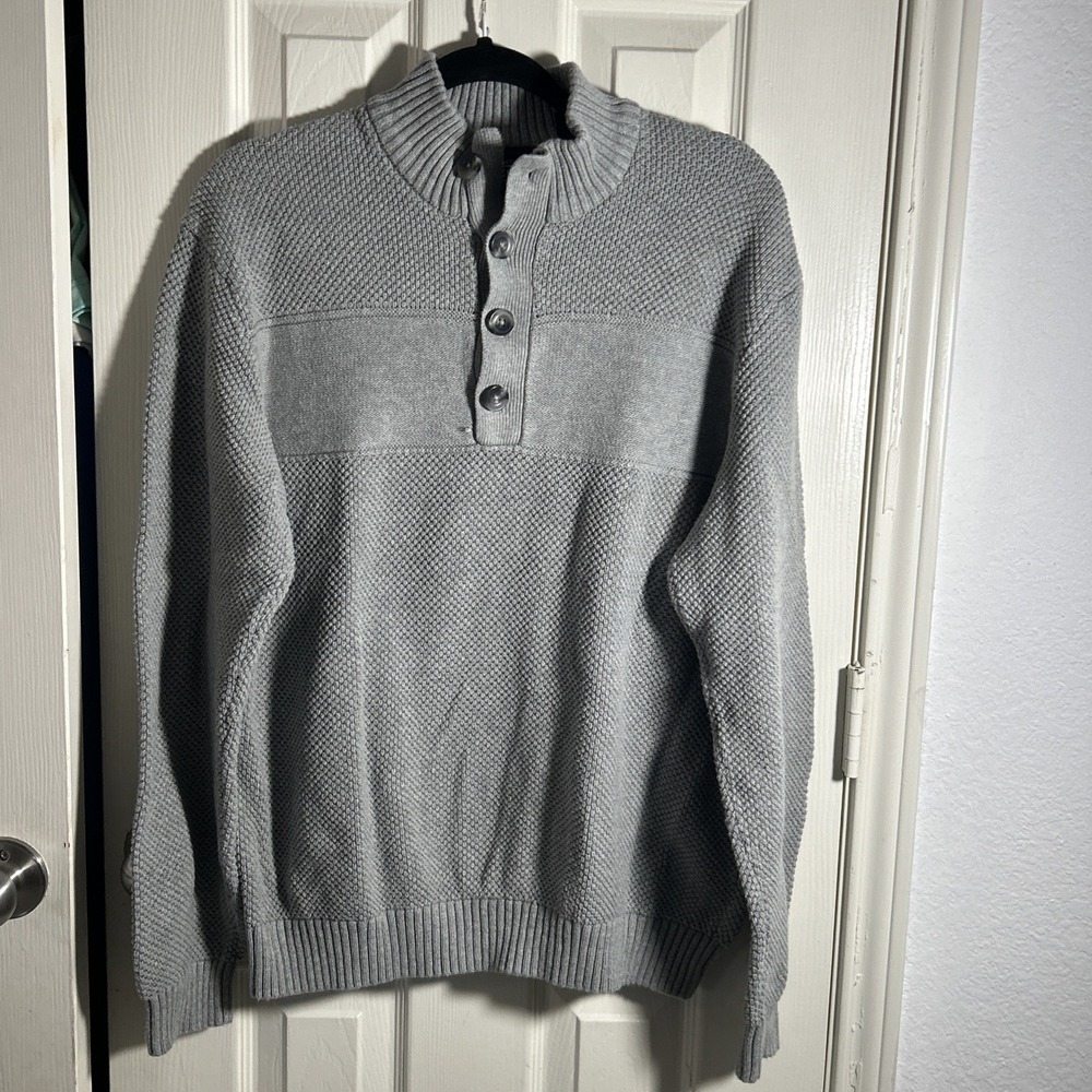 Izod‎ Pullover Sweater Mens XXL Gray 1/4 Button Preppy 100% Cotton